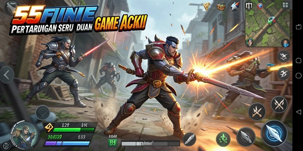 Tampilan gameplay seru 55FIVE dalam aksi pertempuran.