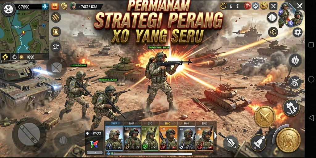 Screenshot dari gameplay <strong>C7890</strong> menampilkan pertempuran seru antara pasukan yang strategis.