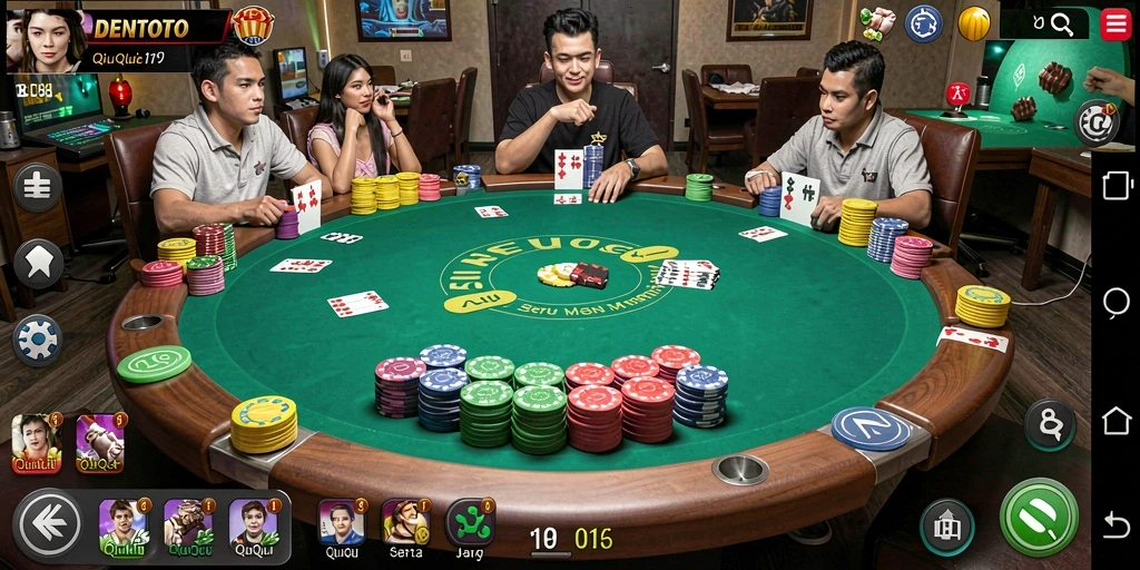 Screenshot gameplay DENTOTO dengan aksi permainan QiuQiu.