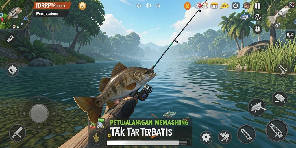 Screenshot gameplay <strong>IDRRP</strong> menampilkan aksi memancing yang menegangkan.