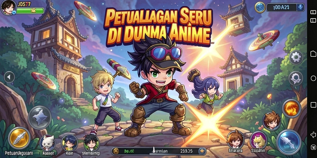 Screen utama JOS77 menunjukkan karakter anime yang keren dalam aksi.