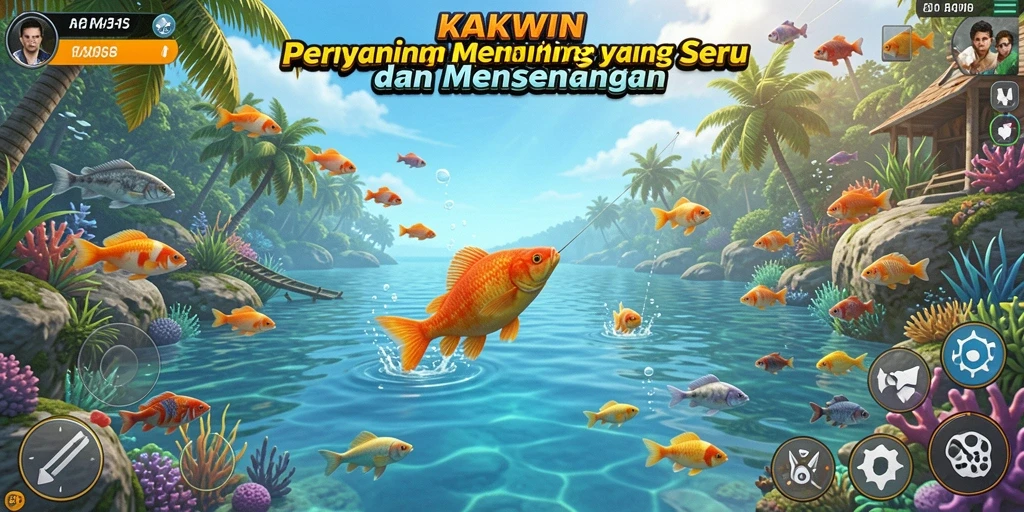 Tampilan gameplay KAKWIN dengan berbagai lokasi memancing yang menakjubkan.