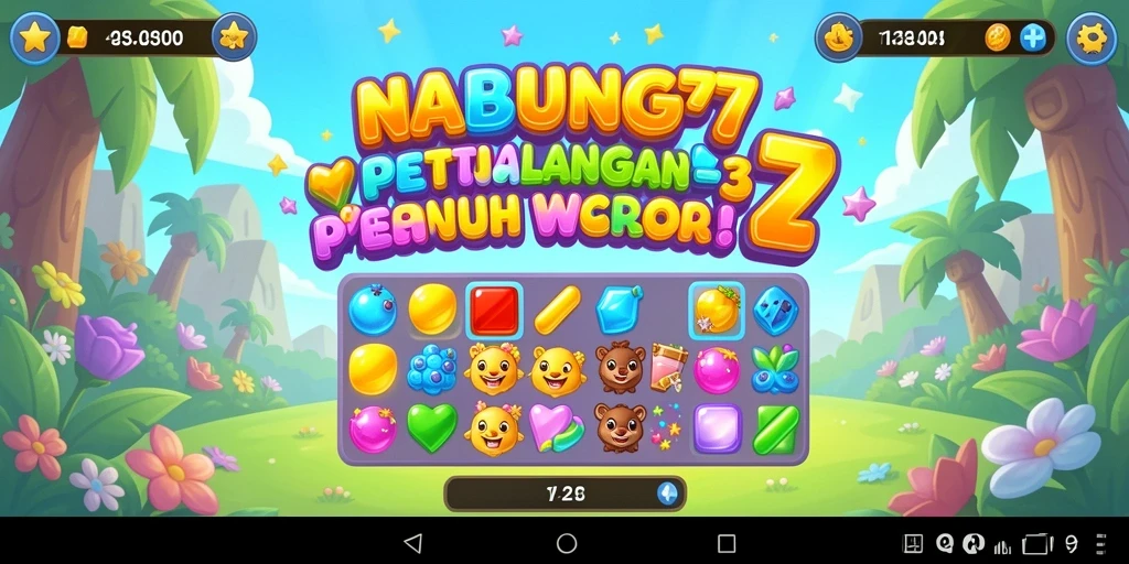 Tampilan gameplay NABUNG77 dengan kombinasi permata warna-warni.