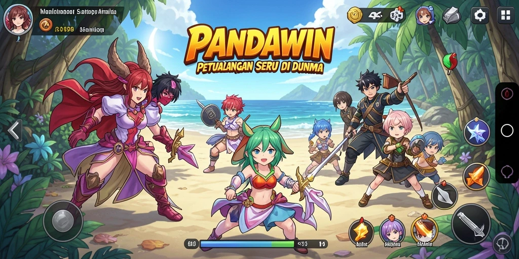 Tampilan gameplay PANDAWIN yang menarik dengan karakter anime unik.