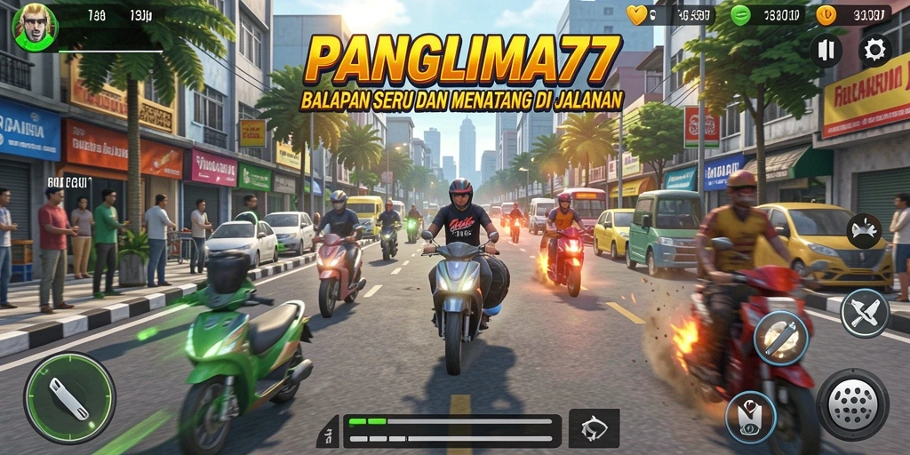 Screenshot gameplay <strong>PANGLIMA77</strong> menunjukkan aksi balapan mendebarkan.