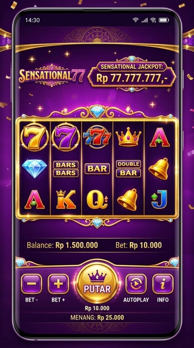 Tampilan utama aplikasi sensational77 yang menarik dan mudah dinavigasi.